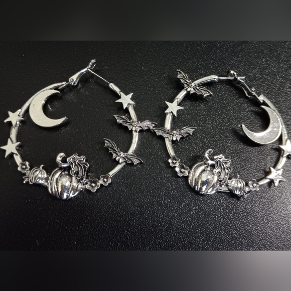 Moon-Star-Bat Hoop Earrings (NWOT) - Picture 2 of 5